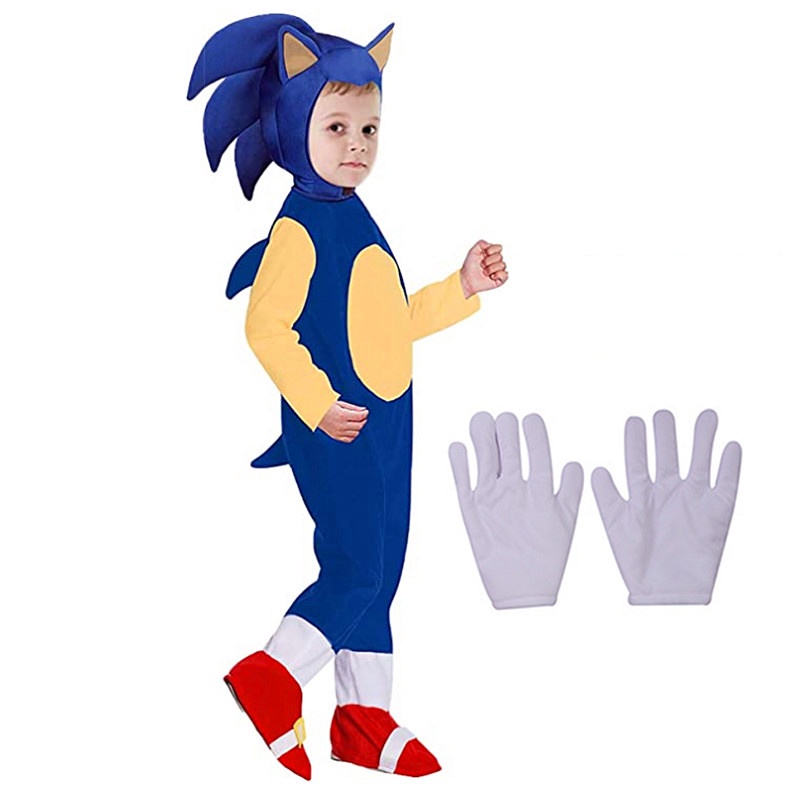 Sonic The Hedgehog Deluxe Traje Crianças Halloween Cosplay Partido Macacão Giving Luvas Presente