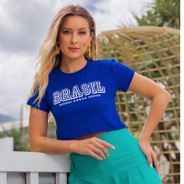 Cropped do Brasil Copa do Mundo 2022 Blusa TShirt Feminina do Brasil Viscolycra em Oferta na Shopee