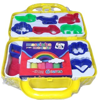 Kit com 06 Massinhas coloridas de Modelar 90gr 09 moldes Faca Maleta