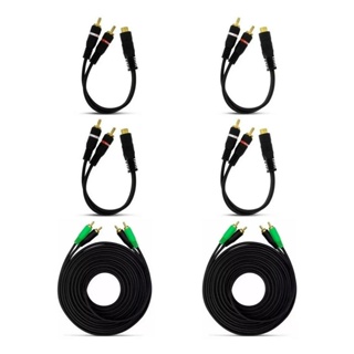 Kit 2 Cabos Rca 5 Metros Tech One + 4 Cabos Y em Oferta na Shopee