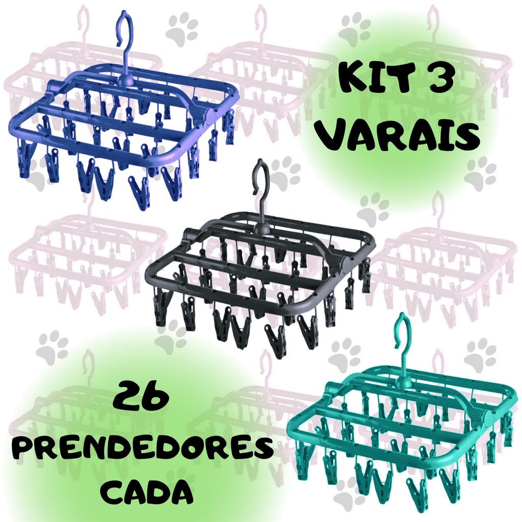 Kit 3 Varais de Roupas Íntimas 26 Prendedores Cada Varal Dobrável Varal de Meias Calcinha Cueca