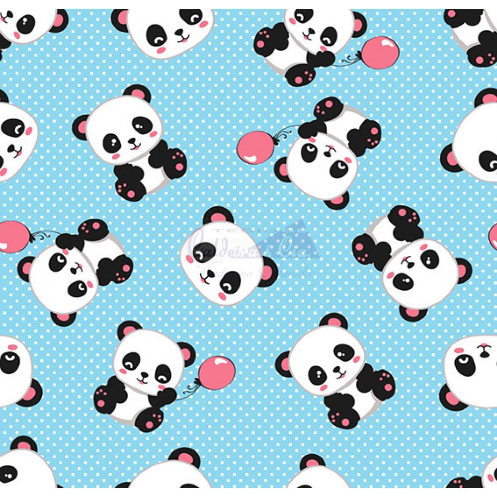 Tecido Pandas Cor Azul Com Rosa 100%algodao | Shopee Brasil
