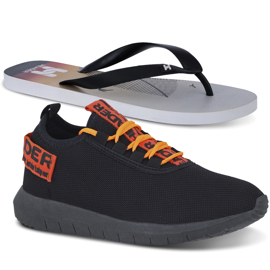 Kit Tênis Masculino Header Impulse Caminhada Academia Corrida Esporte + Chinelo