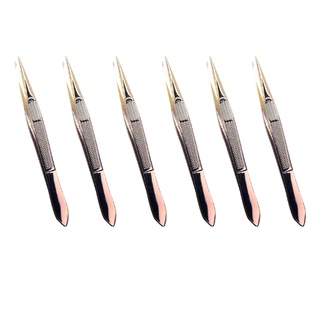 Kit 6 Pinças ponta fina Silver Gold Inox Designer Sobrancelhas Pro