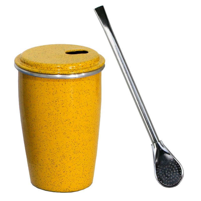 Kit Terere: Copo Termico e Bomba Metal Amarelo Gastrobel