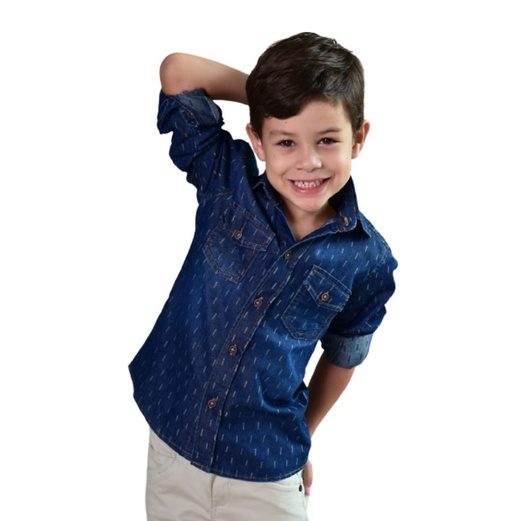 Camisa Jeans Estampada Infantil Juvenil Manga Longa Masculino Alfa