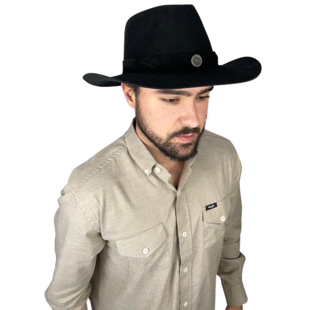 Chapéu Australiano Pelo de Lebre Legitimo Preto Aba 7,5 Carneira Elástica Cavalgada