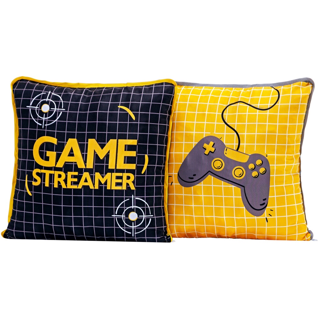 Par de Capa de Almofada Estampada Game Streamer Preto/Amarelo 45cm x 45cm Com Viés e Zíper em Oferta na Shopee