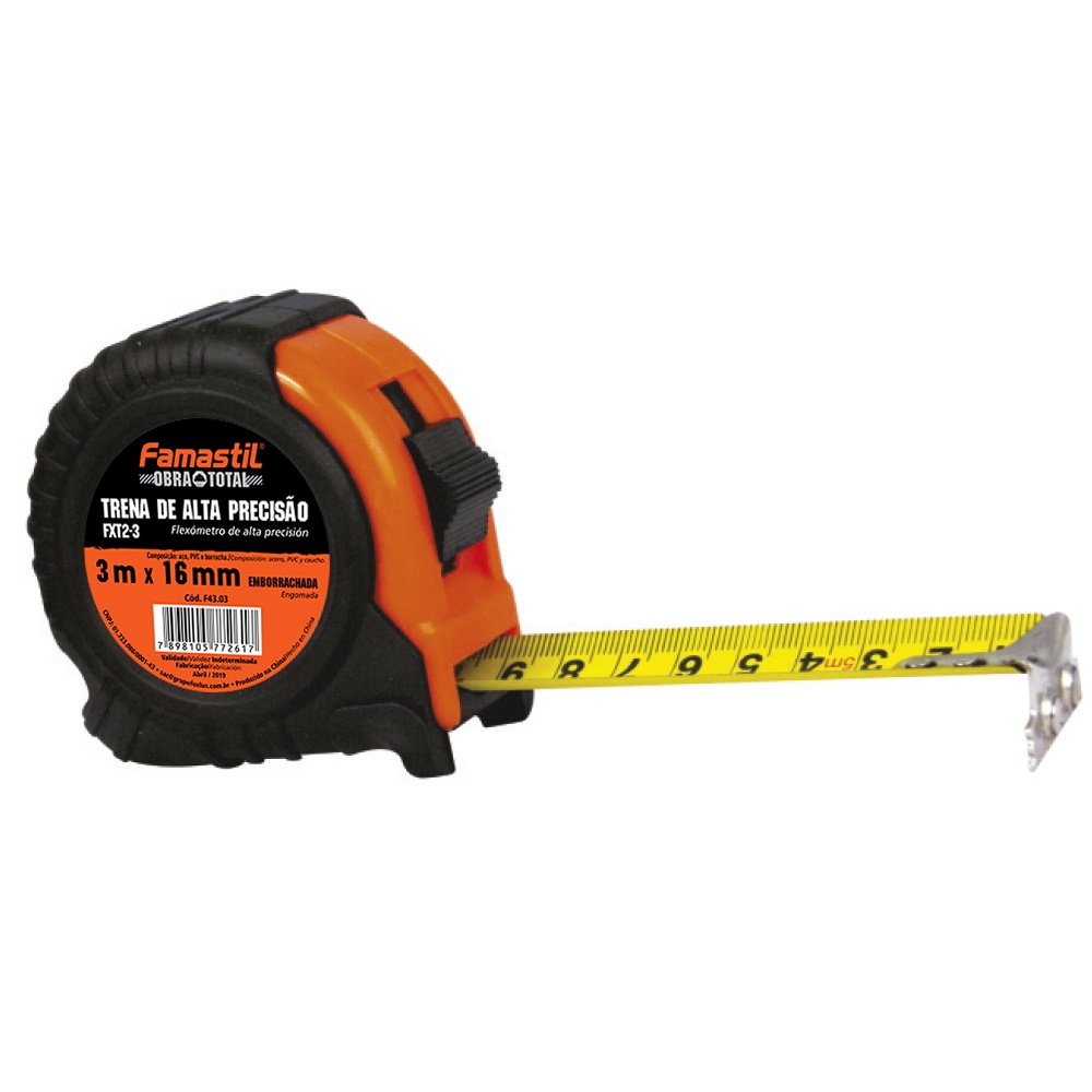 Trena Emborrachada 3 Metros x 16mm Foxlux F43.03 Com Trava Fita Métrica Profissional