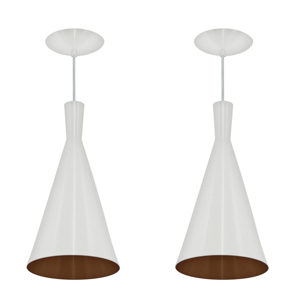 Kit 2 Pendentes Tom Dixon Funil Corneta Branco com Cobre