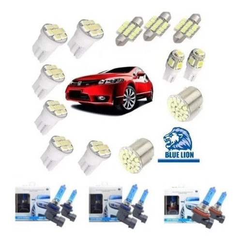 Kit Lâmpada Led Super Branca Honda New Civic Hb3 Hb4 H11 T10