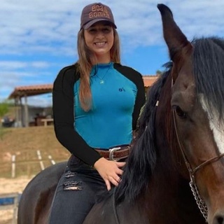 Blusa Camisa com proteção solar Feminina - Petróleo com Preto - Pé na Roça Cia Country