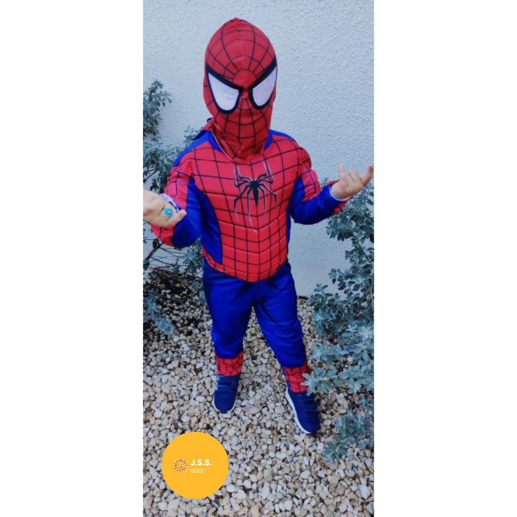 Fantasia Infantil Homem-Aranha/Spider-Man dos Vingadores/Avengers - Longo com Músculos e Máscara de Tecido — imagem 2 de 2