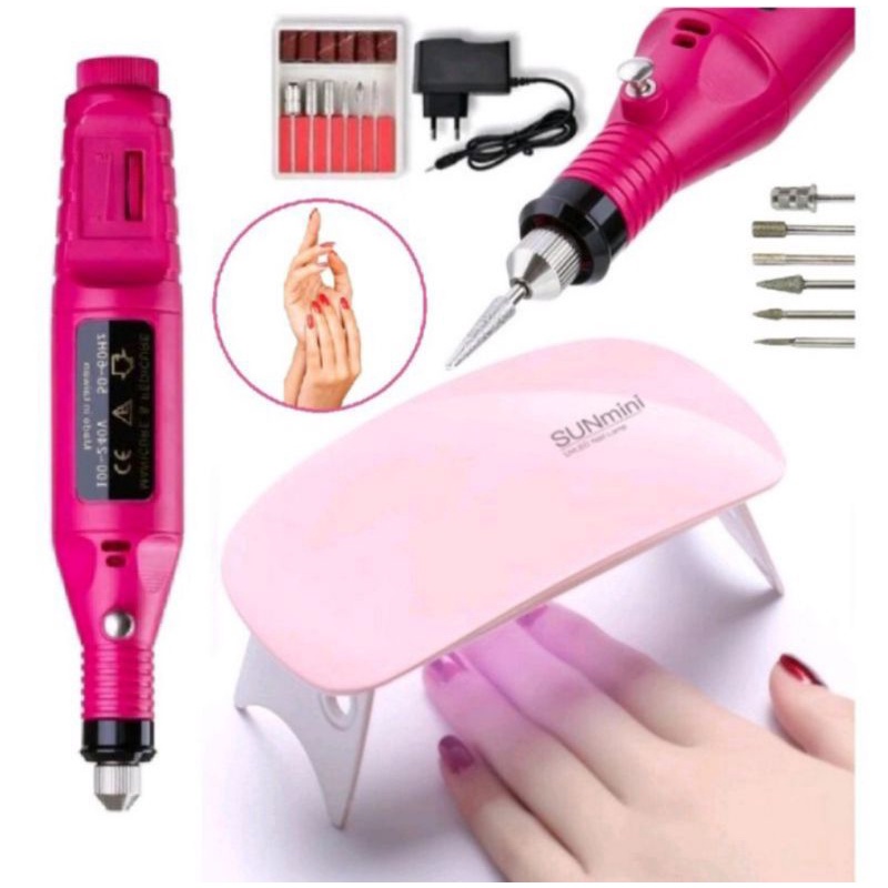 Kit Manicure Cabine Led/ UV Sun Mini BIVOLT + Lixadeira Unha Motor Lixa de Unha Bivolt Unha Postiça