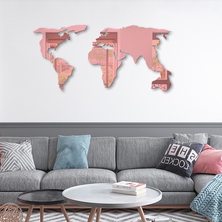 Mapa Mundo Mundi Parede Quadro Luxo Acrílico Espelhado Decoração Moderna Estilo Clean Premium