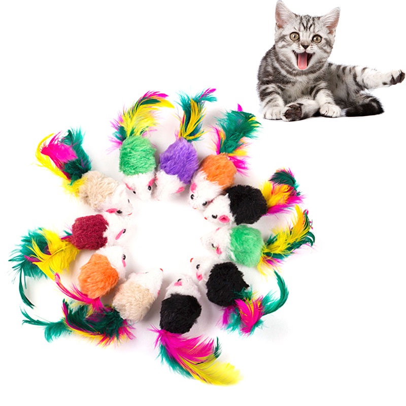 10 Pc Fleece Brinquedos Falso Rato Gato Colorido Pena Engraçado Que Joga Para Gatos Gatinho Interativo Bola Brinquedo De Estimação
