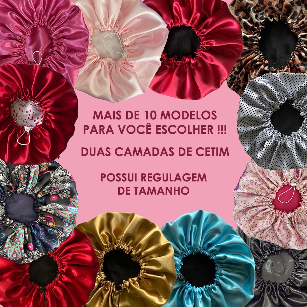 Touca toca em cetim anti frizz duas camadas + xuxinha