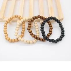 pulseira de madeira masculino feminino bolinha preto marrom branco elástico
