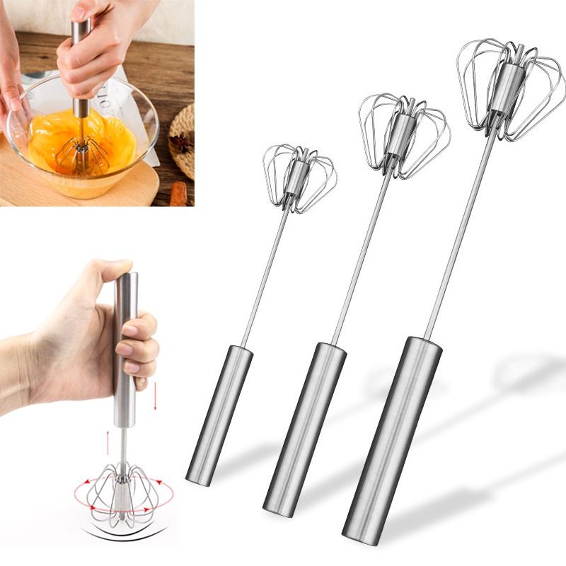1PC Semiautomático Batedor De Ovo De Aço Inoxidável Manual Misturador De Mão Auto Girando Agitador Acessórios De Cozinha
