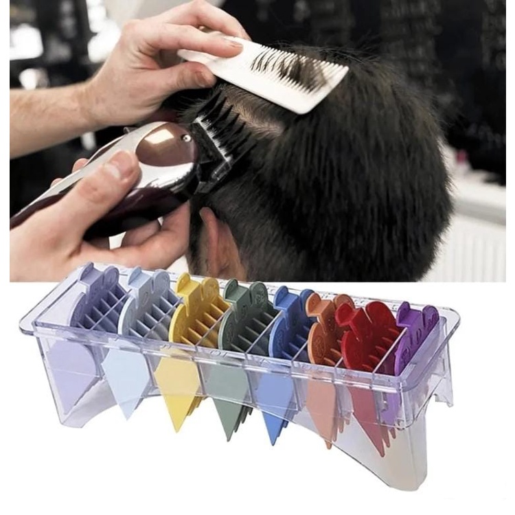 Kit 8 Pentes Wahl + Suporte P/ Maquinas De Cortar Cabelo Wmark E Kemei