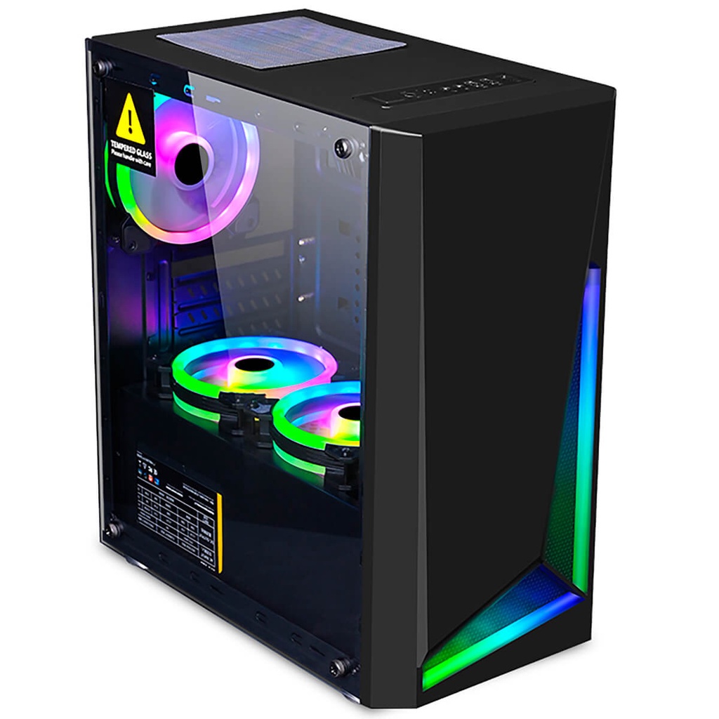 Gabinete Gamer Bluecase BG-039 Sem Fonte - Sem Cooler - Fita Led Rgb frontal Incluso - Psu Cover - Lateral Vidro Tempera