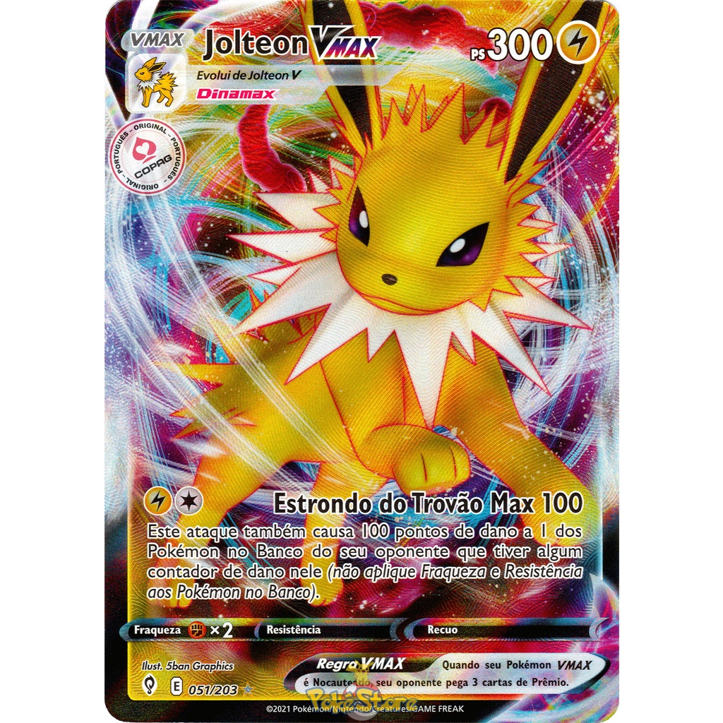 Carta Pokemon Jolteon VMAX Português 051/203 Card Original Copag Céus em Evolução