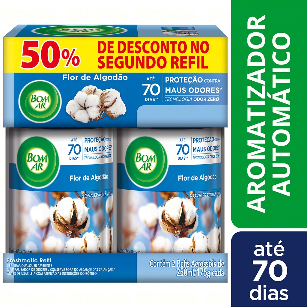 Aromatizador Bom Ar Spray Automático Freshmatic Refil 50% off na 2ª Unidade Flor de Algodão