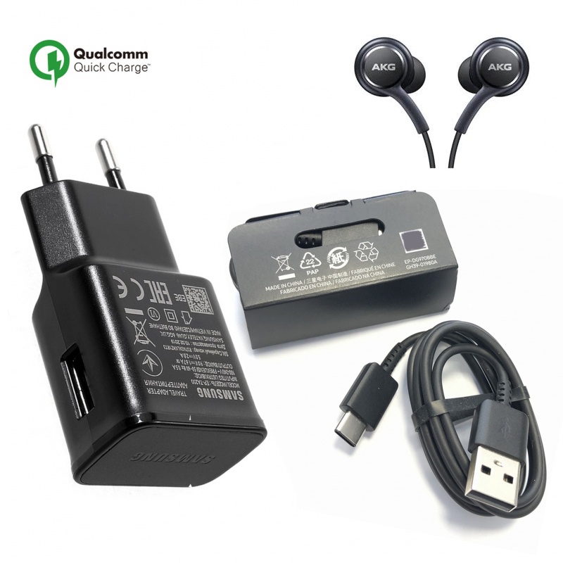 Carregador Cabo Usb e Fone Para Samsung Galaxy S10 Plus S10e S9 A50 S9 S8 S9 Plus Galaxy Note 8 Galaxy Note 9 Galaxy A70 A71 A51 Galaxy A30 A30s A31 Galaxy A52