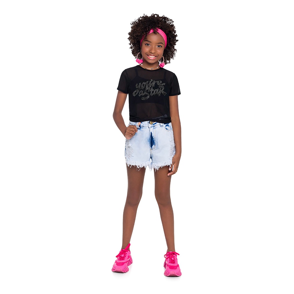 Blusa Cropped de cotton e Tule Capricho Young Class