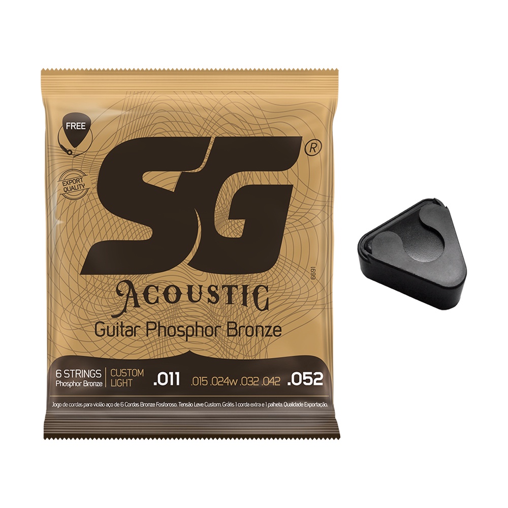 Kit Encordoamento SG Violão Aço 011 Phosphor Bronze + Porta Palhetas