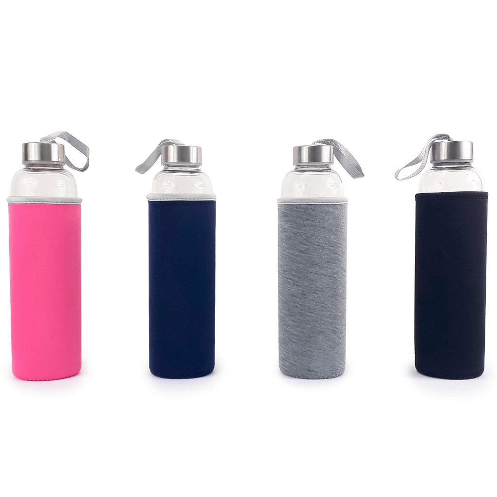 Garrafa Infusora Vidro Portátil Suco Detox Chá Capacidade 550ml Capa Protetora Térmica Com Alça
