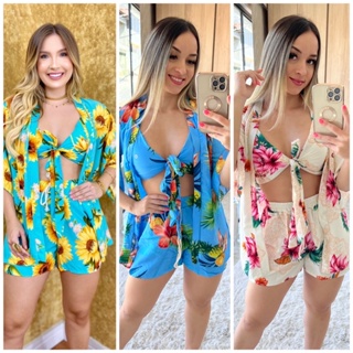 Conjunto Kimono Top Short Kimono Casual Elegante em Oferta na Shopee