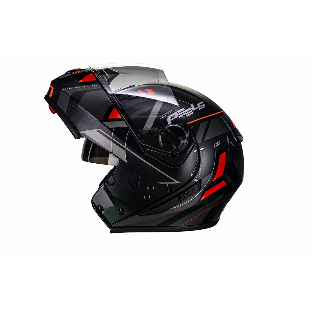 Capacete Moto Escamoteável Marca Peels - U-rb2 Dynamic Preto Fosco c/ Vermelho Robocop