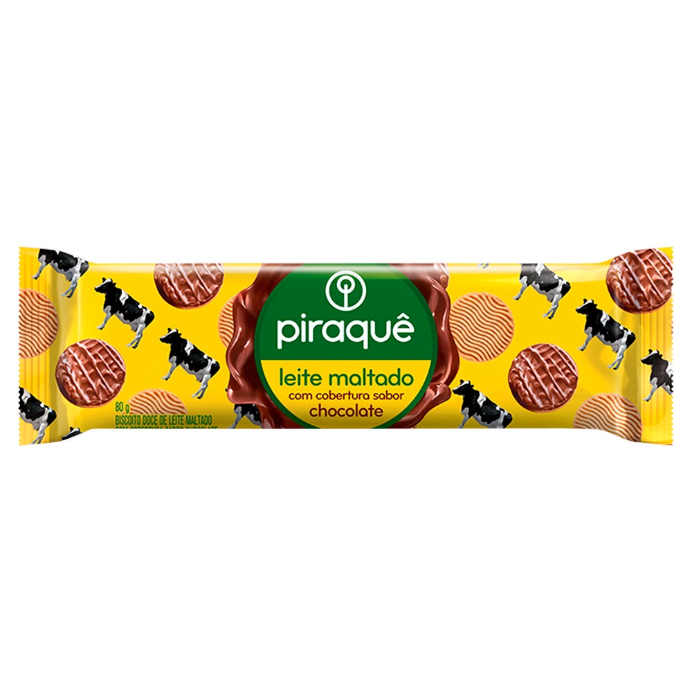 Biscoito Leite Maltado Cobertura Chocolate 80g - Piraquê