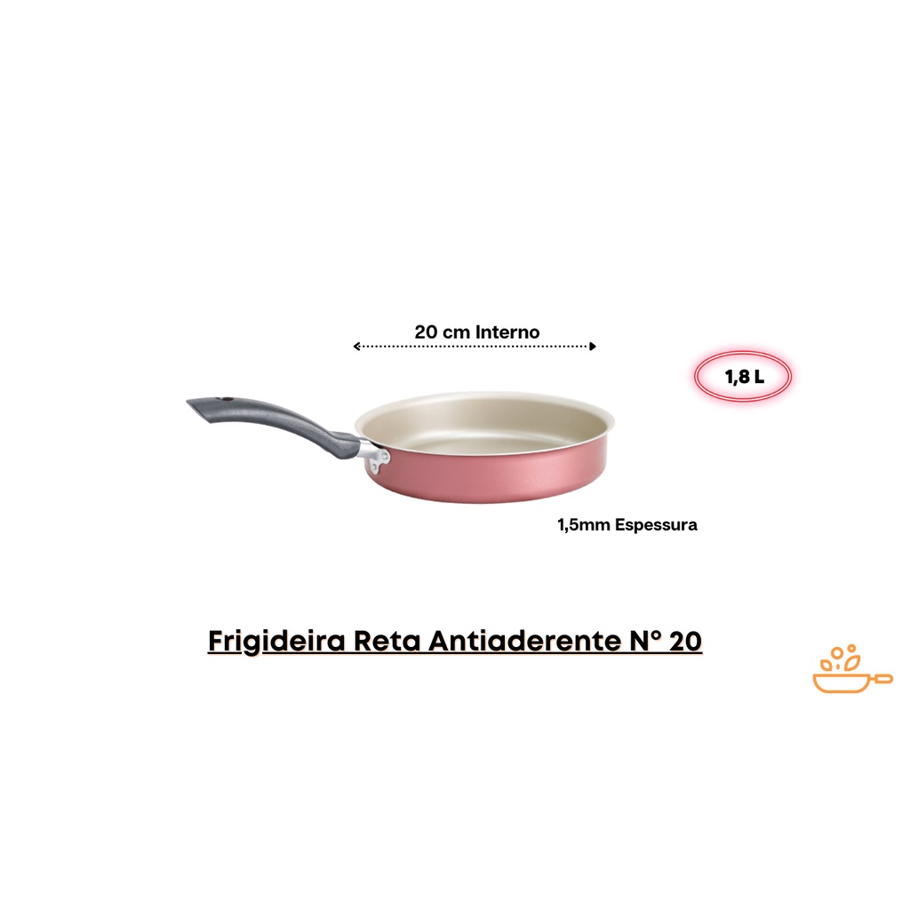 Frigideira Antiaderente No 20 Reta - Colors - "Teflon"