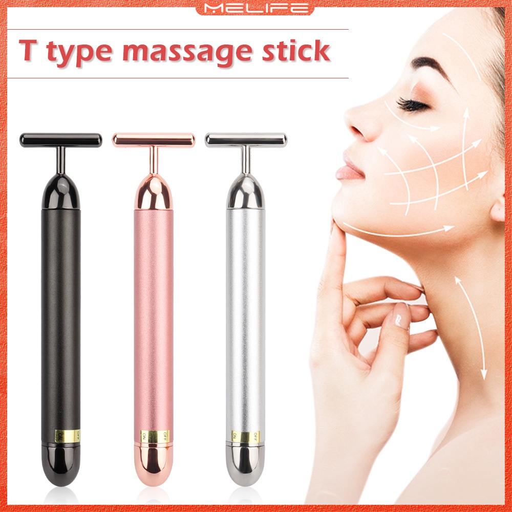 24k Gold Face Lift Bar Roller Vibration Slimming Massager Facial Stick Facial Beauty Skin Care T Shaped Vibrating Tool