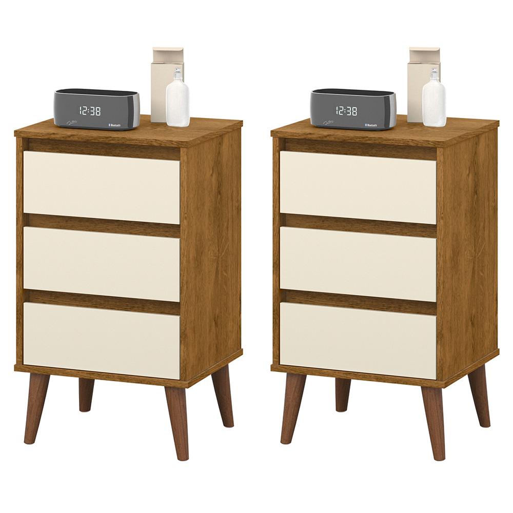 Kit 2 Criado Mudo Branco Wood Mesa de Cabeceira Minimalista Quarto