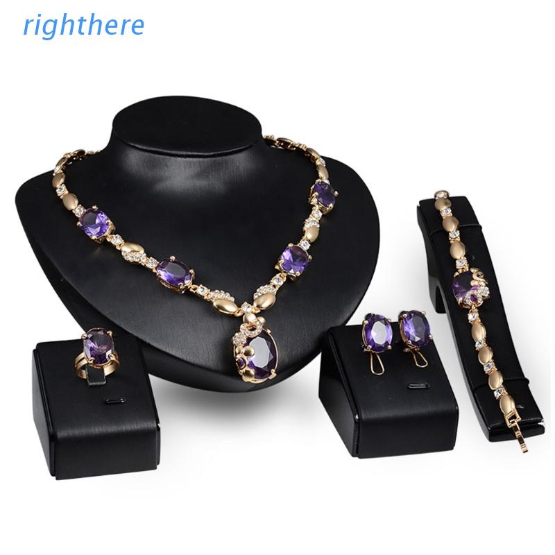 Conjunto Jóias Pingente Pedra Preciosa Roxa Para Colar / Pulseira / Anel / Vestido Festa