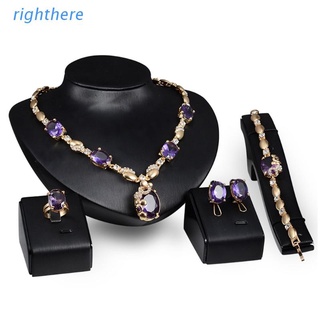 Conjunto Jóias Pingente Pedra Preciosa Roxa Para Colar / Pulseira / Anel / Vestido Festa