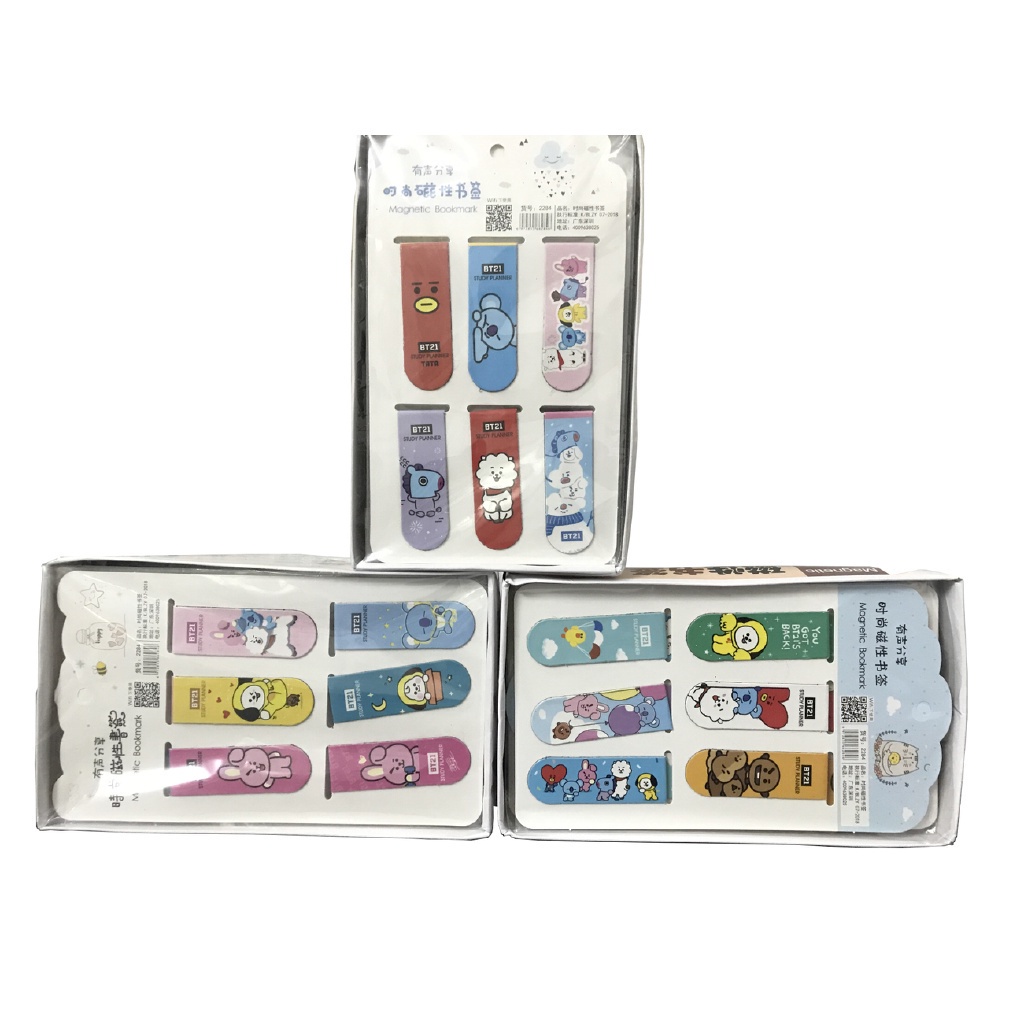 6 Pçs / Set Kpop Bts Bt21 Papel Ímã Magnético Marcadores Bonito Ímã Page Marcadores Página Clips Livro Para Estudante De Escritório Material De Escola Crianças Papelaria Presente Chimmy Cooky Koya Mang Rj Shooky Tata