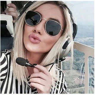 Hexagonal Unisex Sunglasses With Vintage Flat Lenses