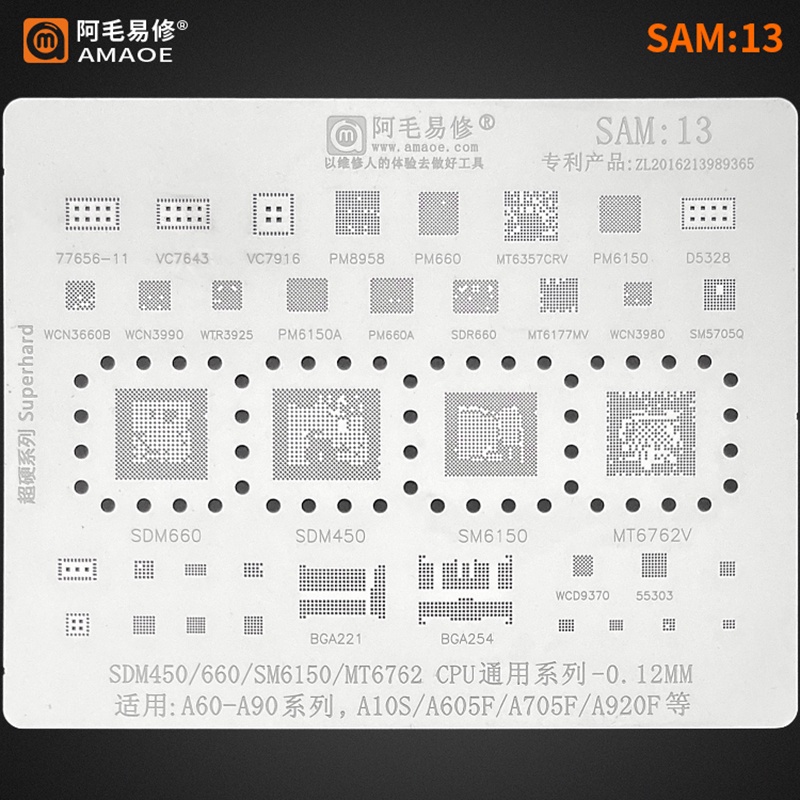 Stencil BGA Reballing Amaoe SAM13 Para Samsung A60-A90 SDM 450 660 SM6150 MT6762 CPU A10S A920F SDM450 660 Malha De Aço
