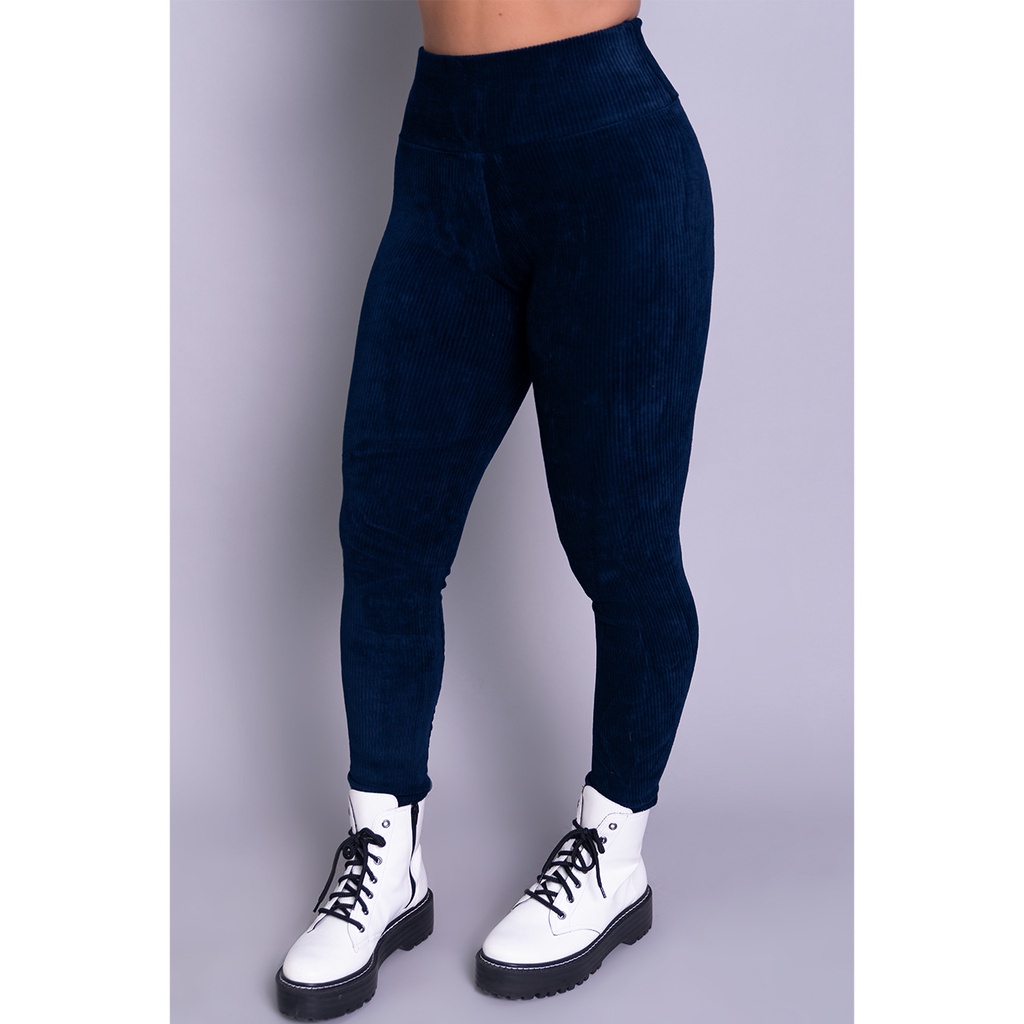 Calça Feminina Veludo Legging Cotelê Grossa Cós Alto Inverno Cintura Alta Frio