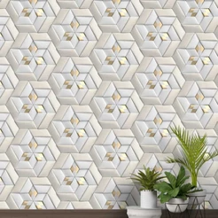 Papel De Parede 3d Dourado Cinza Geometrico Rolo Autocolante 3 Metros