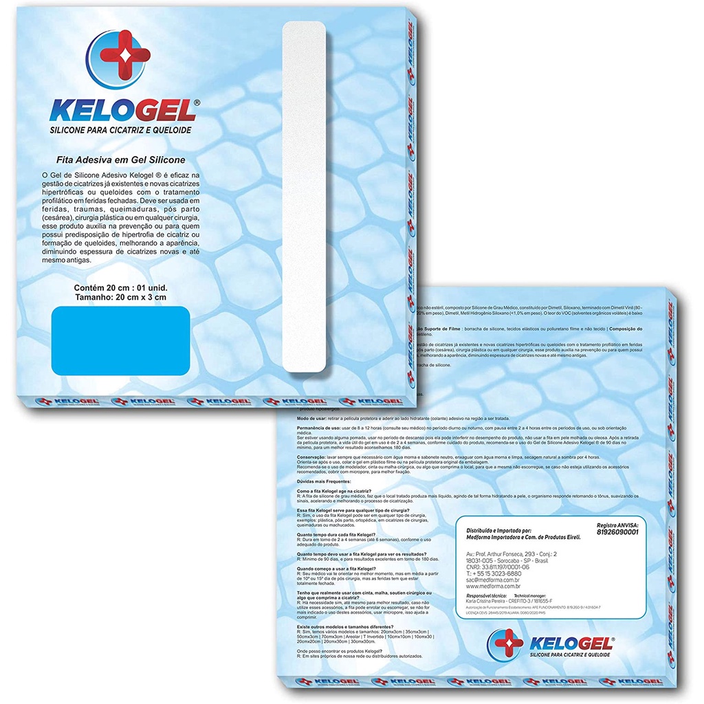Fita Kelogel Silicone para Cicatriz Hipertrófica e Queloide 20cm x 3cm - Fita Cicatrizante  - Indicado para cicatriz de Cesária, mama e outros em Oferta na Shopee