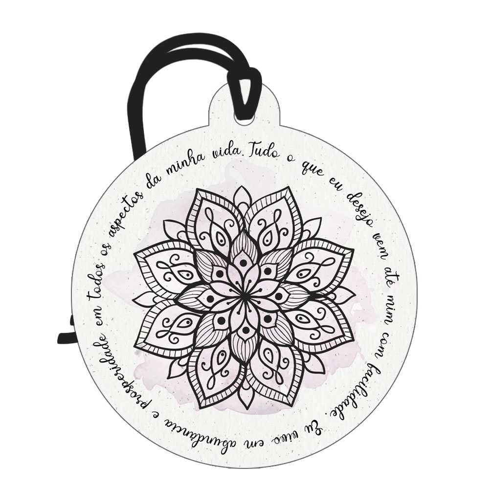 Tag Decorativa Redonda em MDF Mandala e Mantra Abundância Placa Decorativa Mini 8x9