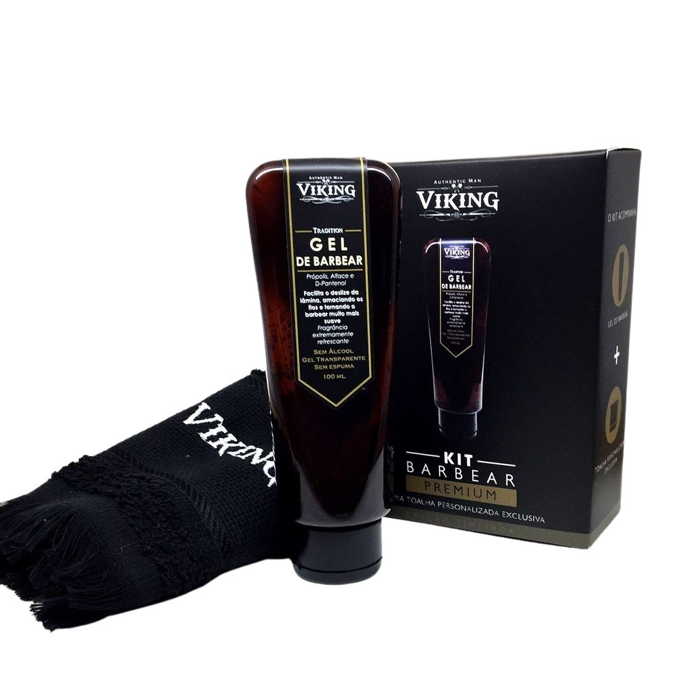 Kit Barbear Premium Com Gel De Barbear E Toalha Viking