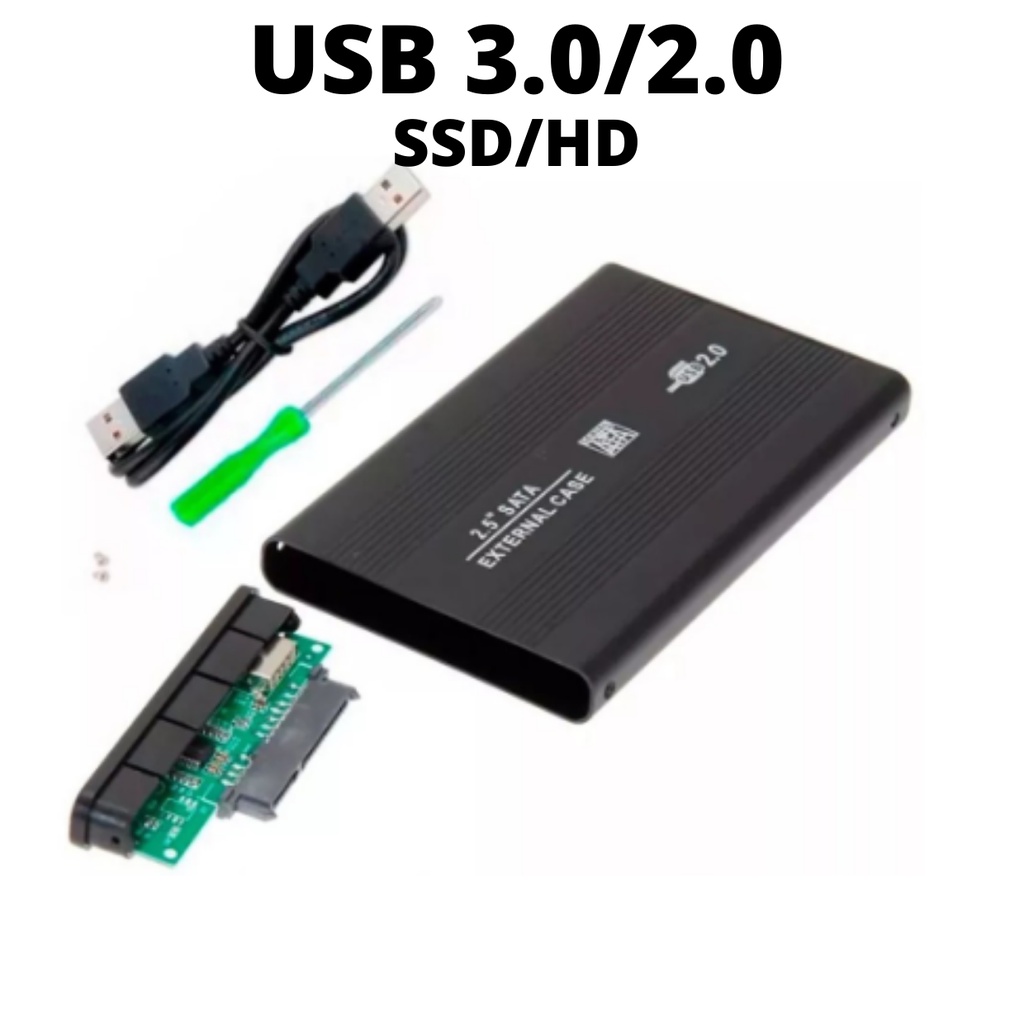 Case Gaveta Para SSD e HD de Notebook Pc Desktop 2.5" Sata Usb 2.0 3.0 HD Externo Ultra Slim