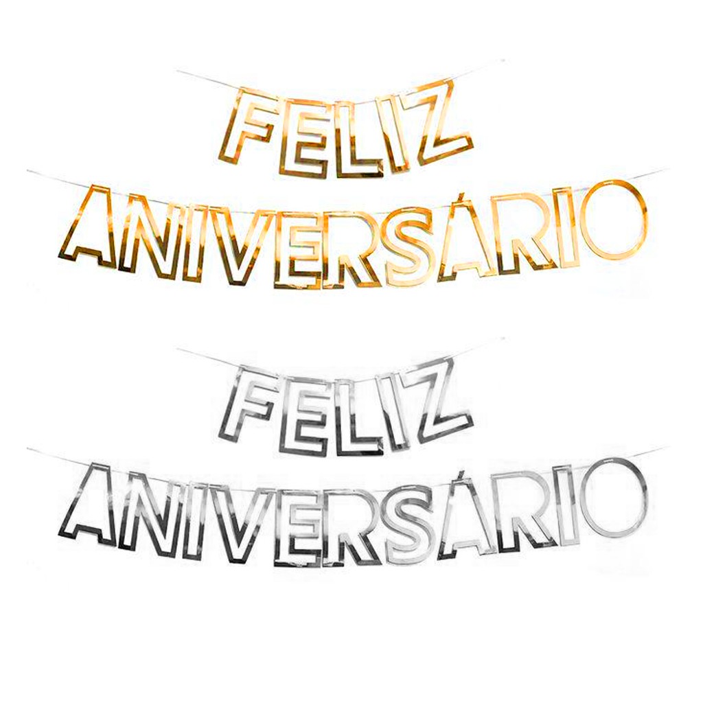 Faixa FELIZ ANIVERSÁRIO para pendurar metalizadas