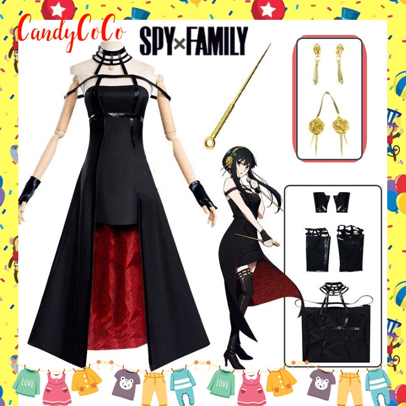 Anime Spy X Família Cosplay Fantasia Anya Loid Yor Forger Halloween Mulheres Uniformes Vestido Preto Conjunto Completo Presentes